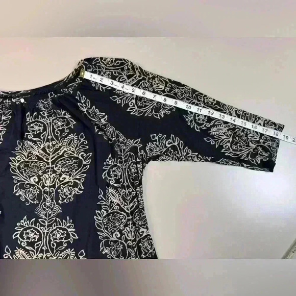 LUCKY BRAND BLOUSE WOMEN'S SIZE 1X SOFT VISCOSE  3/4 SLEEVE Paisley Black Tan - Picture 9 of 13